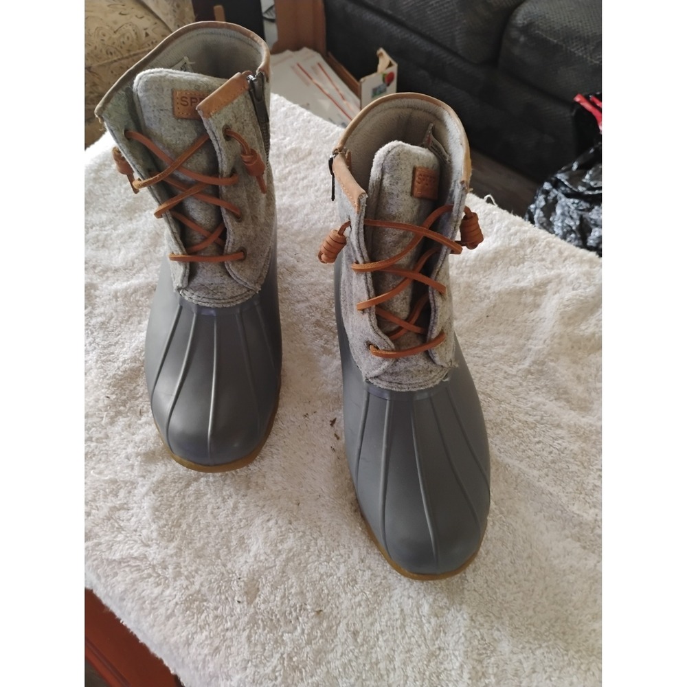 Sperry Saltwater Grey Wool Duck Boots Womens 9 Insulated Rain Boots STS82475